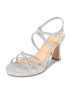 PIZZ ANNU Women's Stellora Platform High Heels Chunky Strappy Rhinestone Ankle